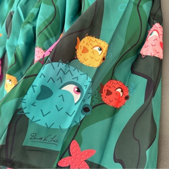 The Oblong Box Shop Puffer Fish Skirt Tiki Beach Pinup Small Midi Retro Starfish - Picture 13 of 16